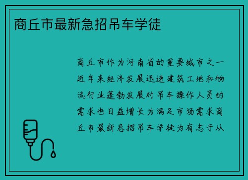 商丘市最新急招吊车学徒