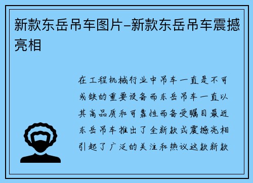 新款东岳吊车图片-新款东岳吊车震撼亮相