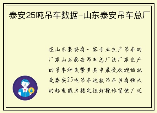 泰安25吨吊车数据-山东泰安吊车总厂