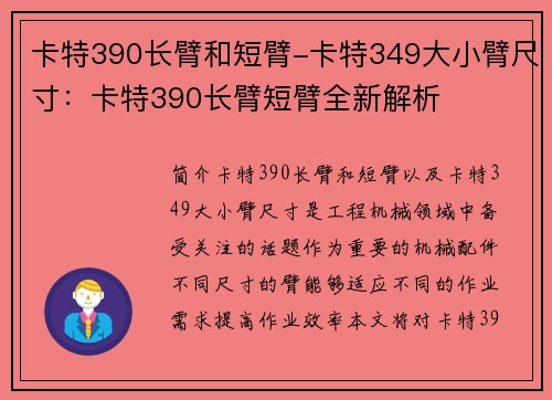 卡特390长臂和短臂-卡特349大小臂尺寸：卡特390长臂短臂全新解析
