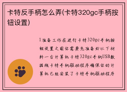 卡特反手柄怎么弄(卡特320gc手柄按钮设置)