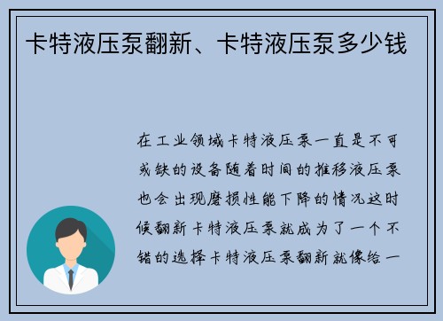 卡特液压泵翻新、卡特液压泵多少钱
