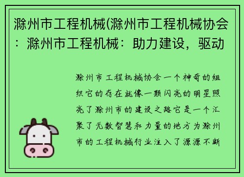 滁州市工程机械(滁州市工程机械协会：滁州市工程机械：助力建设，驱动发展)