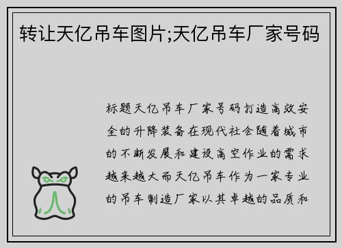 转让天亿吊车图片;天亿吊车厂家号码